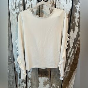 Bar III Ruffle sleeve pullover blouse egret size small NWT